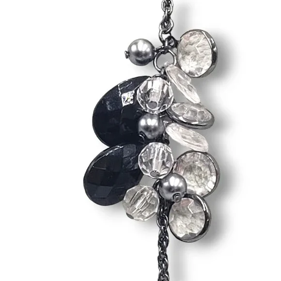 Chico's Long Black Clear Satellite Bead Necklace Long Adjustable Length - Picture 3 of 7